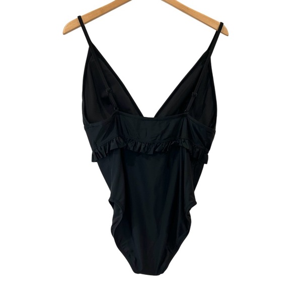 NWT J. Crew Ruffle Plunge One Piece Swimsuit 16 black beach swim vacation - Picture 2 of 12